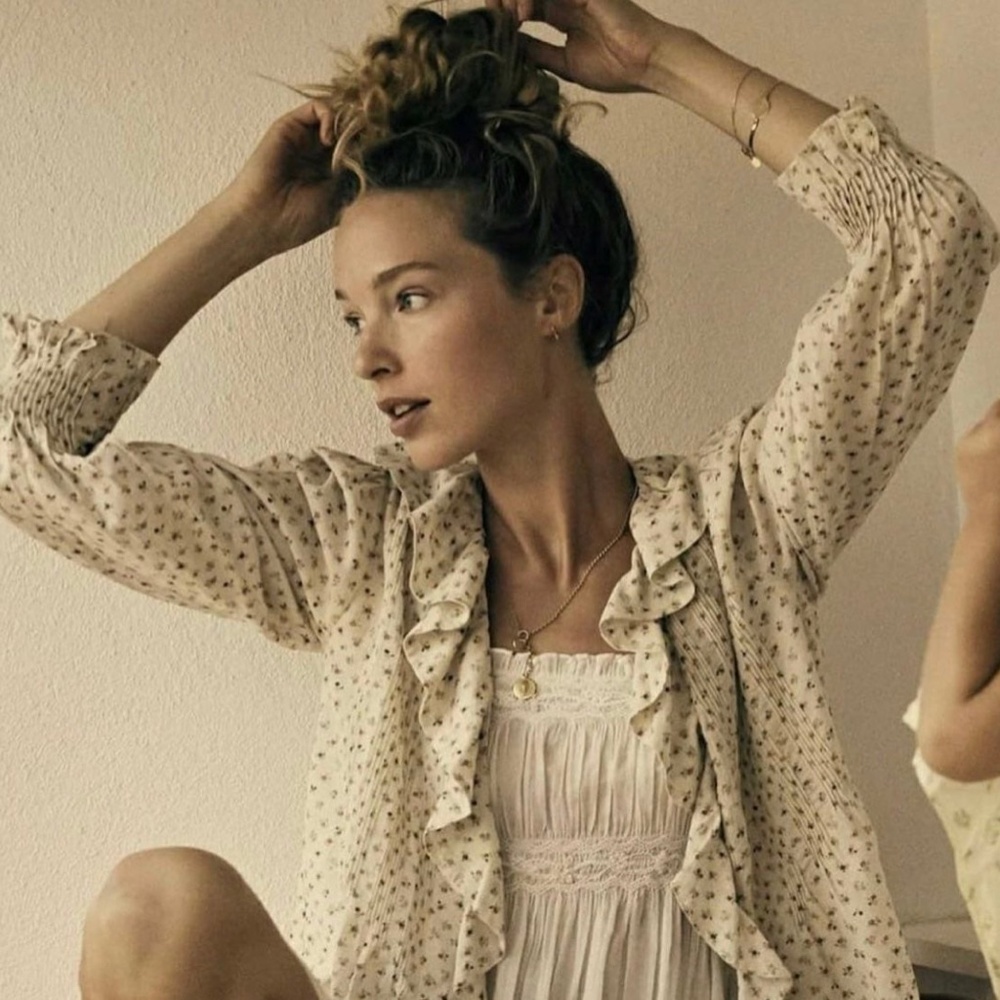 Doen Hardy Ruffle Top Floral Cream Parc Monceau  S